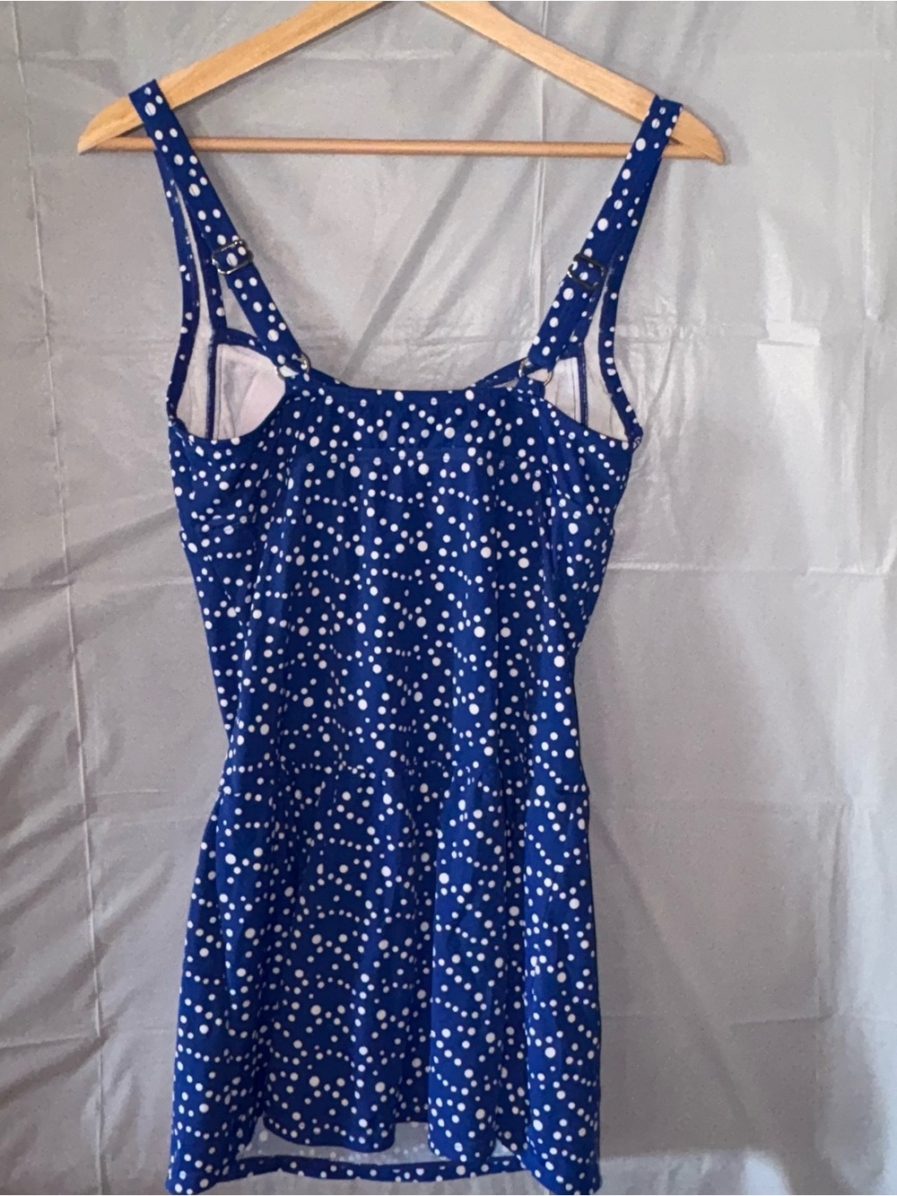 Jantzen Polka Dot One Piece Swimsuit Sz 10 Classic Fit Blue White Beach Resort - Picture 2 of 8
